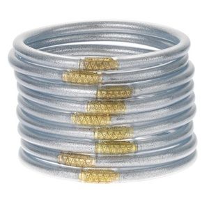 Three (3) BUDHAGIRL Bangles in Silver. Medium.